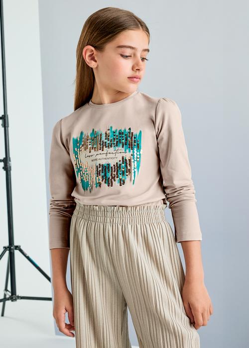 Langarmshirt Beige Türkis Pailletten Mädchen Mayoral