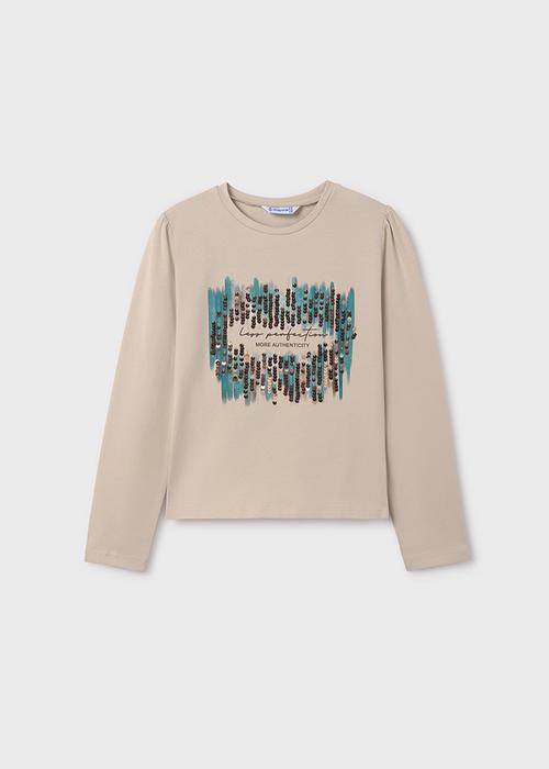Langarmshirt Beige Türkis Pailletten Mädchen Mayoral