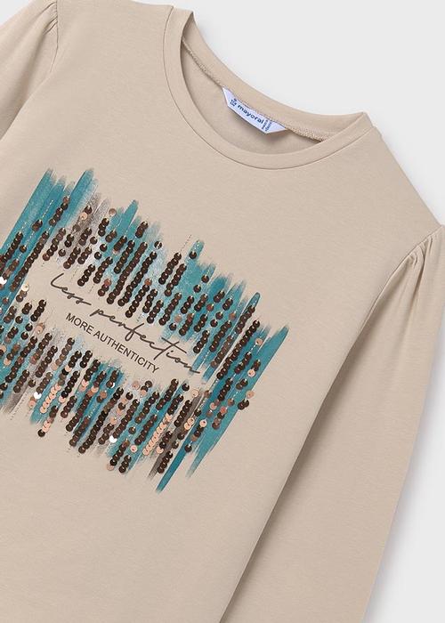 Langarmshirt Beige Türkis Pailletten Mädchen Mayoral