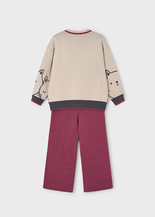 2-Teiler Strickanzug beige weinrot Katze Mayoral4