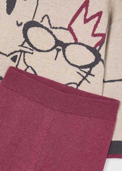 2-Teiler Strickanzug beige weinrot Katze Mayoral3