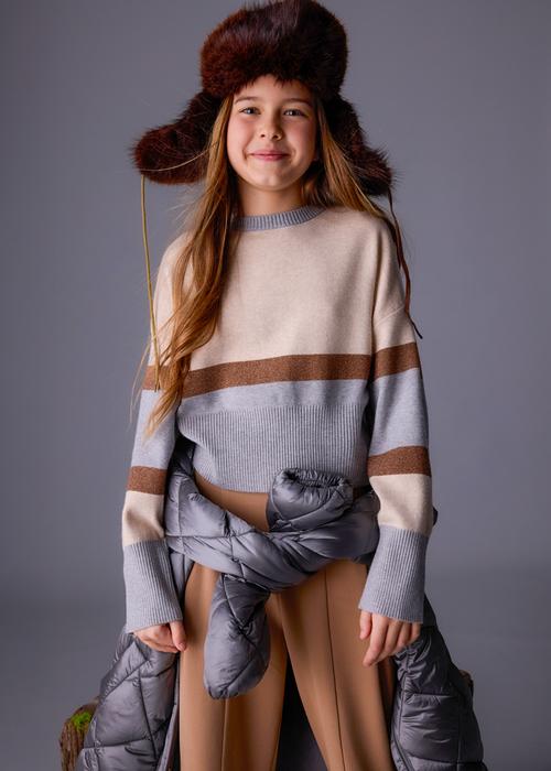 Feinstrickpullover hellgrau beige gold Mayoral