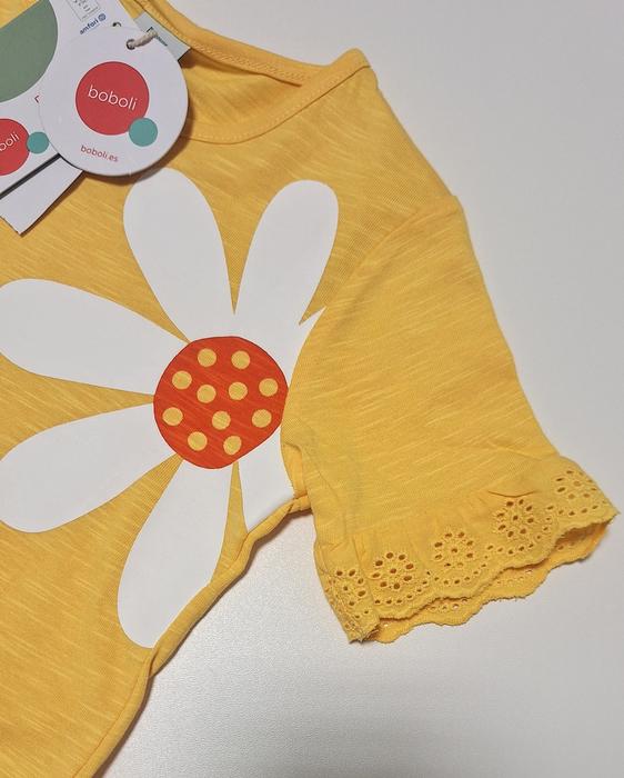 Kleid Tunika Kurzarm Gelb Blumen Boboli