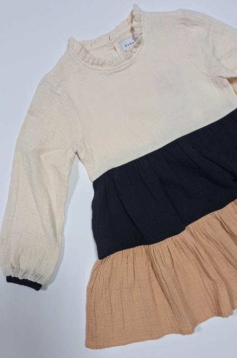 Kleid Langarm Beige Ocker Schwarz Eisend