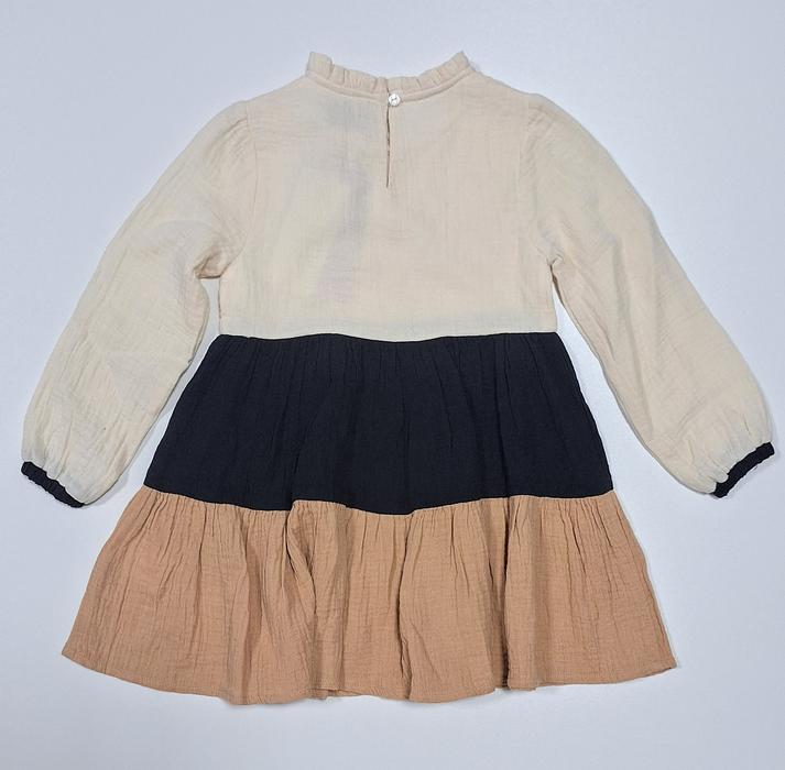 Kleid Langarm Beige Ocker Schwarz Eisend