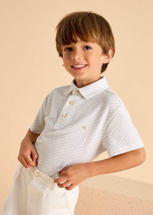 Poloshirt Kurzarm Festlichkeit weiß beige gemustert Mayoral 110 116 122 128