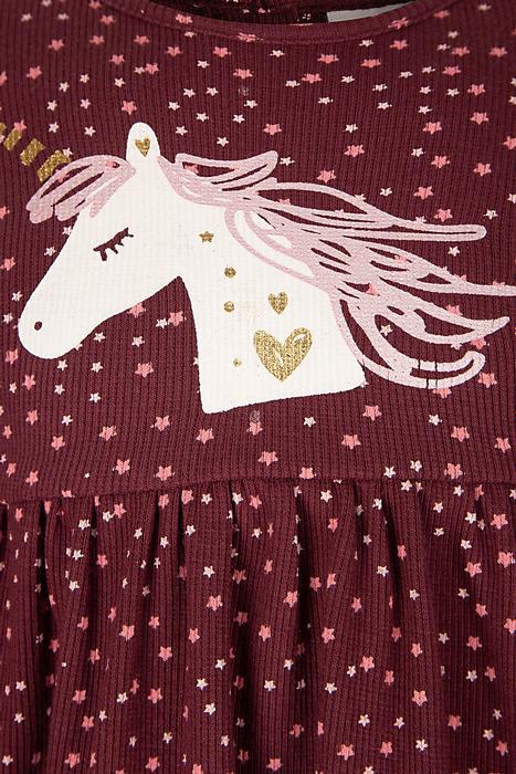 Kleid Tunika Langarm weinrot Einhorn Eisend 98 104 1102