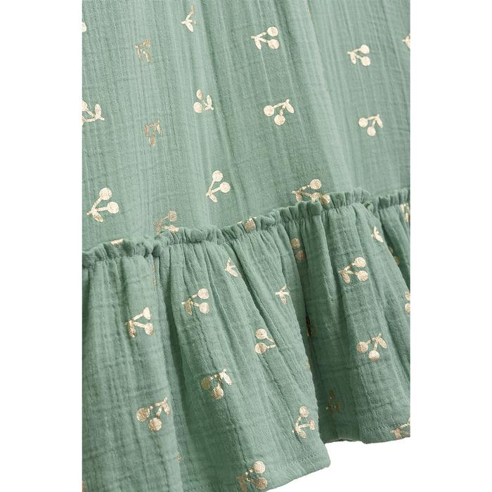 Kleid Tunika Sommer kurzarm Musselin mint mit gold Kirschen DANAMADE 104 110 122 128