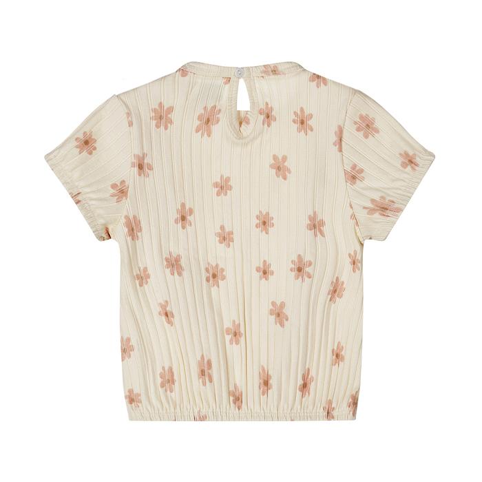T-Shirt Top Mädchen Sommer kurzarm gerippt creme mit Blumen 86 92 98 104 110 116