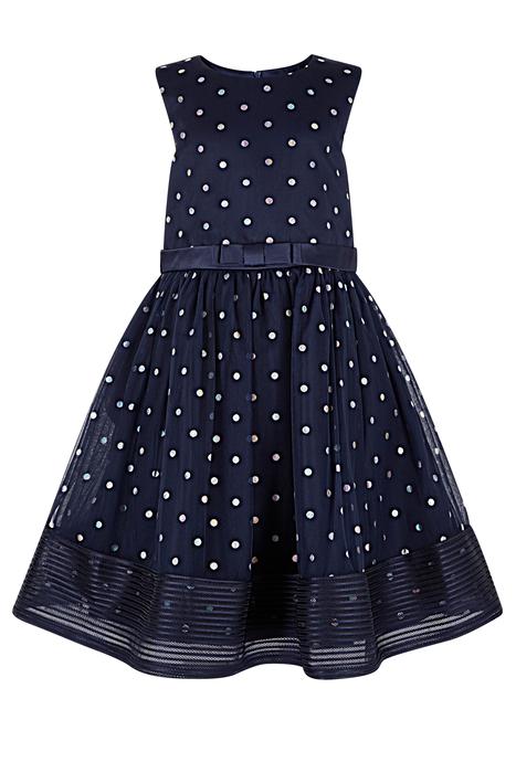 Kleid Festlich Schulanfang marine Tüll gepunktet Eisend 116 122 128 134
