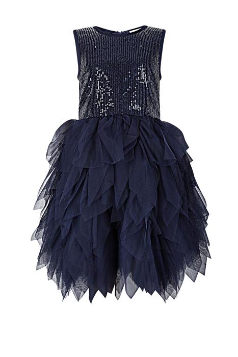 Kleid Festlich Schulanfang marine Pailletten Stufen-Tüll 116 122 128 134