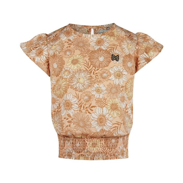 Bluse Top Mädchen Sommer kurzarm beige rosé mit Blumen 116 122 128 134 140