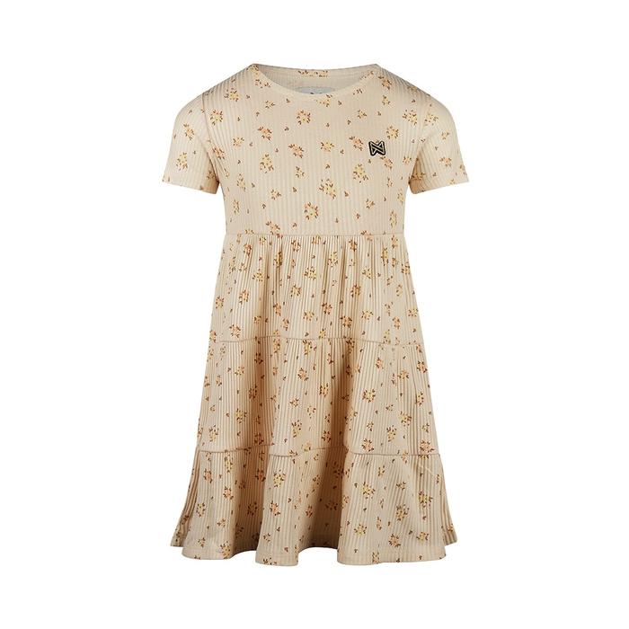 Kleid Rippbaumwolle Kleinkind Creme Blumen Sommer Kurzarm Koko Noko 86 92 98 104 110