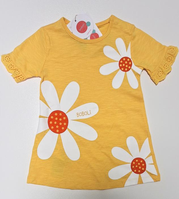 Kleid Tunika Kurzarm Gelb Blumen Boboli