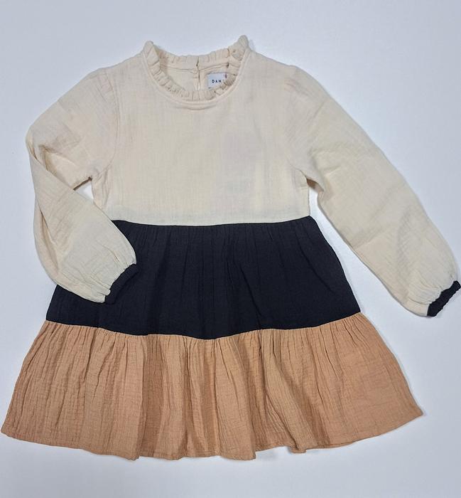 Kleid Langarm Beige Ocker Schwarz Eisend