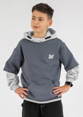 Hoodie Kapuze grau Doppeloptik Blue Effect