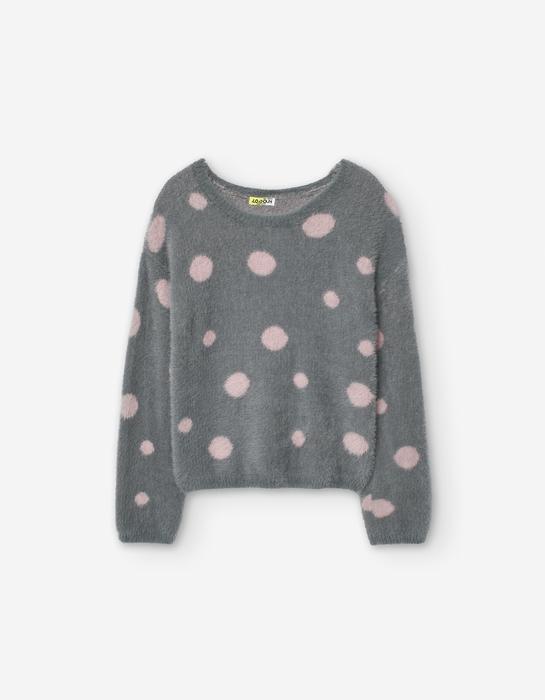 Pullover Flauschpullover Grau Punkte Losan