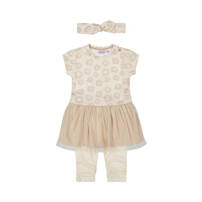 2-Teiler Sommer Kleid kurzarm Leggings Mädchen beige Tüll Dirkje 68 74 80 86