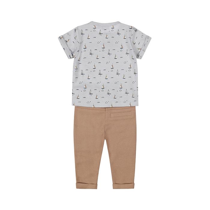 2-Teiler Sommer Junge Kleinkind beige hellblau Hose T-Shirt Dirkje 68 74 80 86