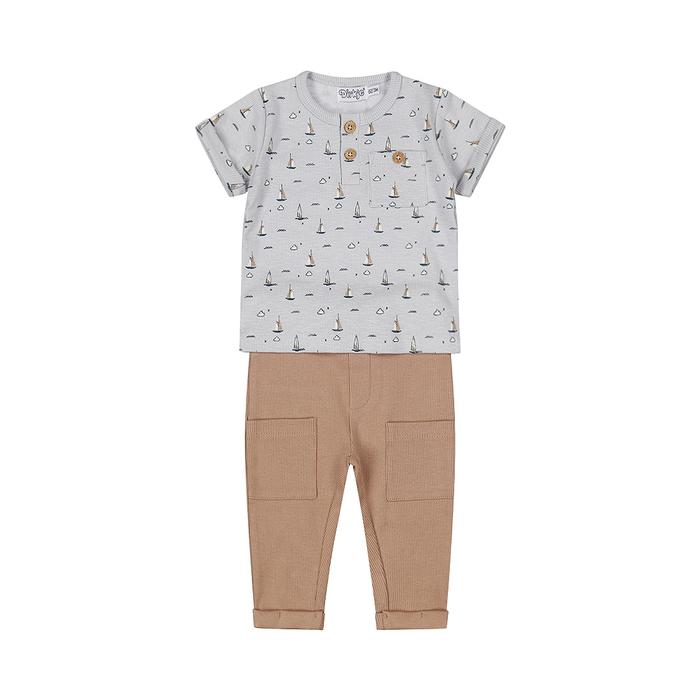 2-Teiler Sommer Junge Kleinkind beige hellblau Hose T-Shirt Dirkje 68 74 80 86