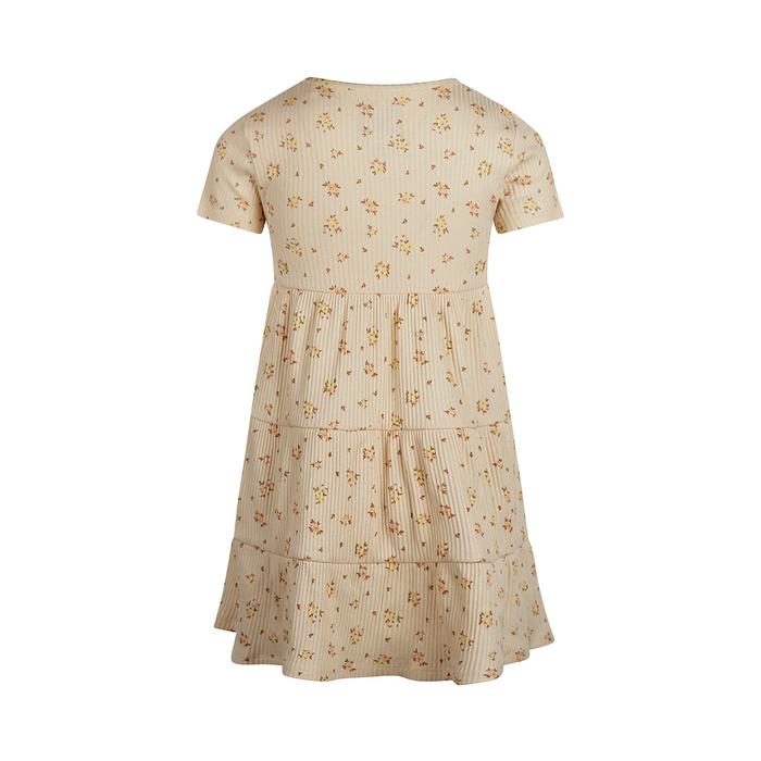 Kleid Rippbaumwolle Kleinkind Creme Blumen Sommer Kurzarm Koko Noko 86 92 98 104 110