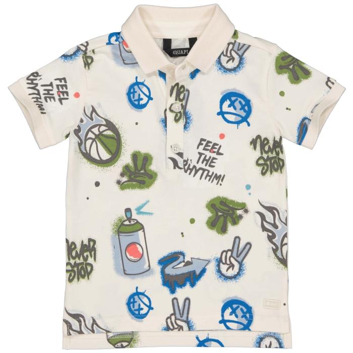 Poloshirt Kurzarm Junge creme gemustert graffiti Quapi 92 98 104